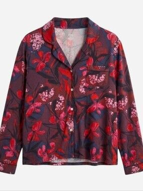 STARS ABOVE Top Pajama Women's Size XXL Burgundy Floral Long Sleeve Sleepwear